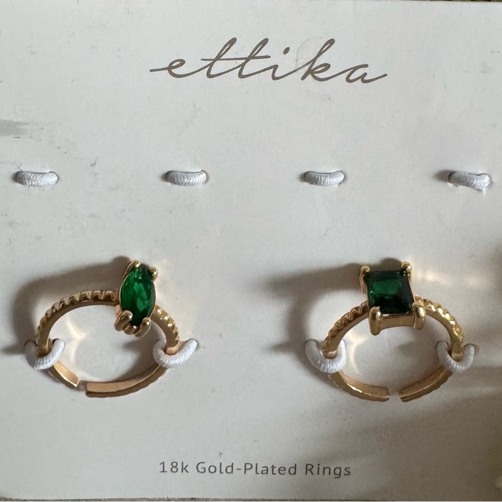 Ettika Gold-Plated Green Stone Rings
